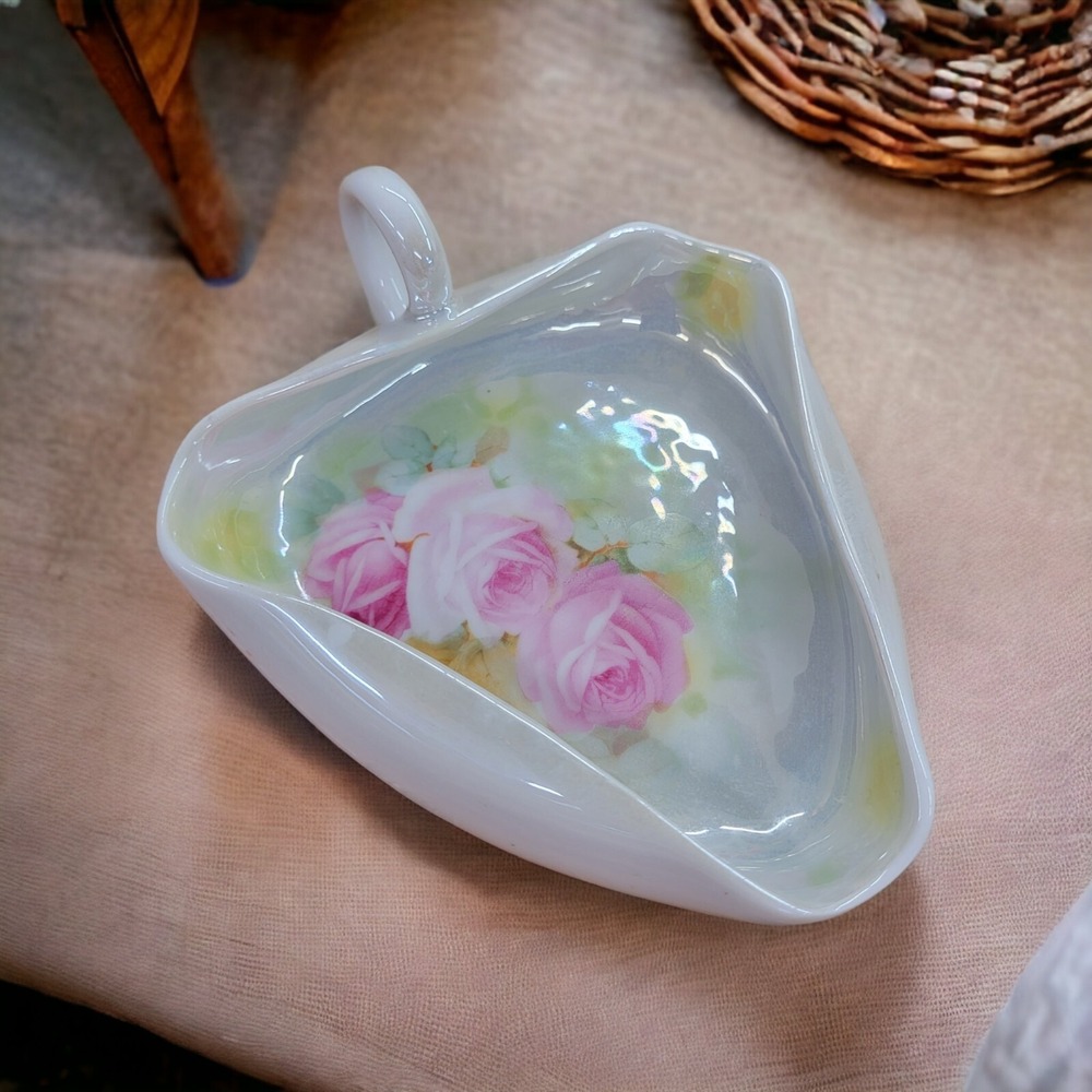 Royal Bayreuth Bavaria Pink Rose Iridescent‎ Luster Porcelain Nappy Trinket Dish